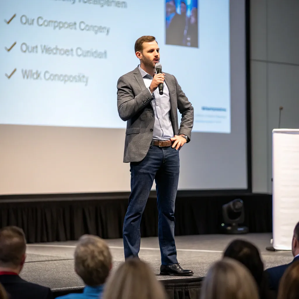Michael speaking at a corporate event