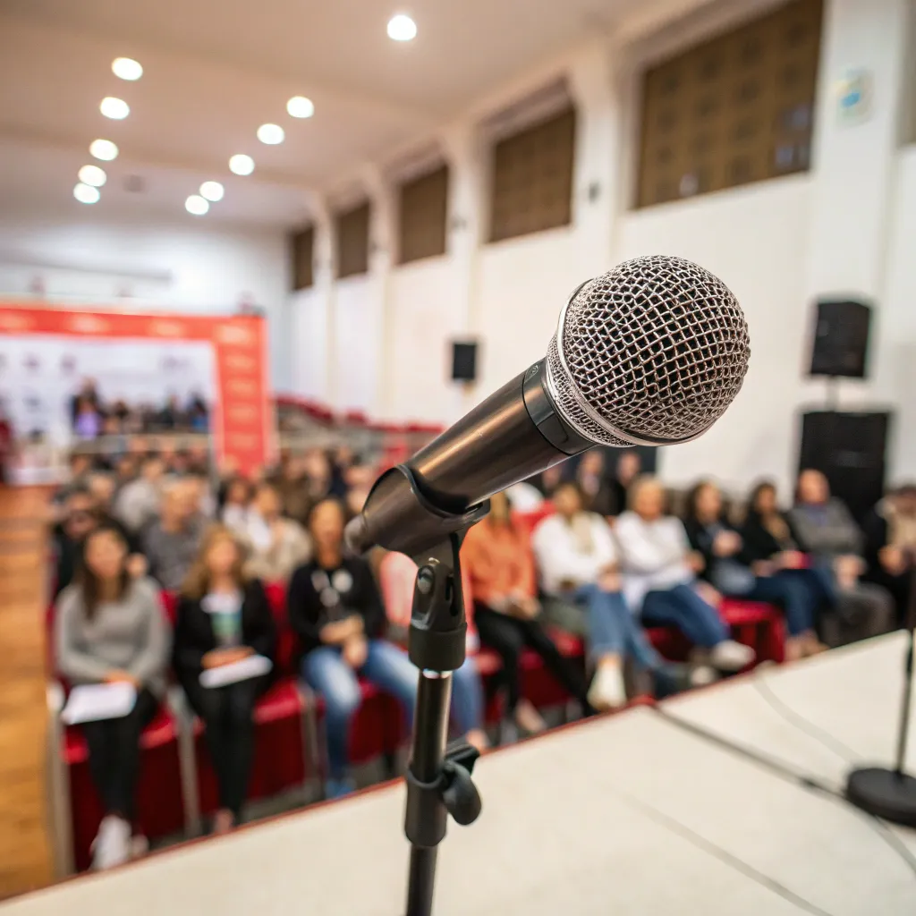 Microphone in front of an audience